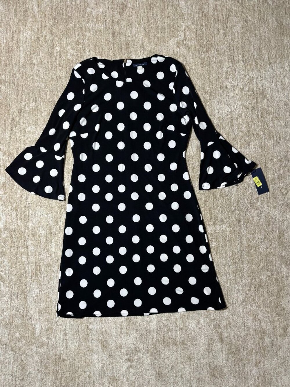 Tommy Hilfiger Polka Dot Dress Womens Size 10 Black White Bell Sleeve Sheath NWT